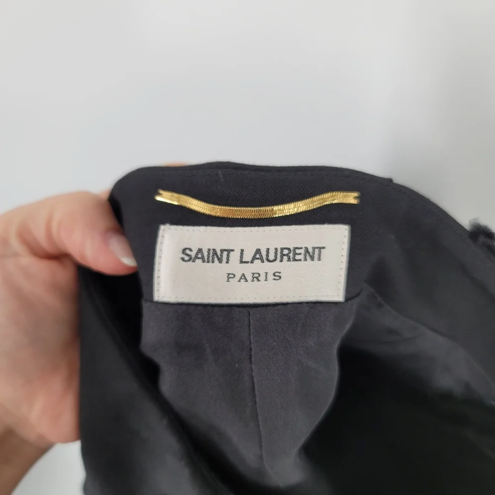 Saint Laurent Black Asymmetrical Wool Skirt Rhinestone Ruffles Size 40 US 8 - Picture 5 of 10